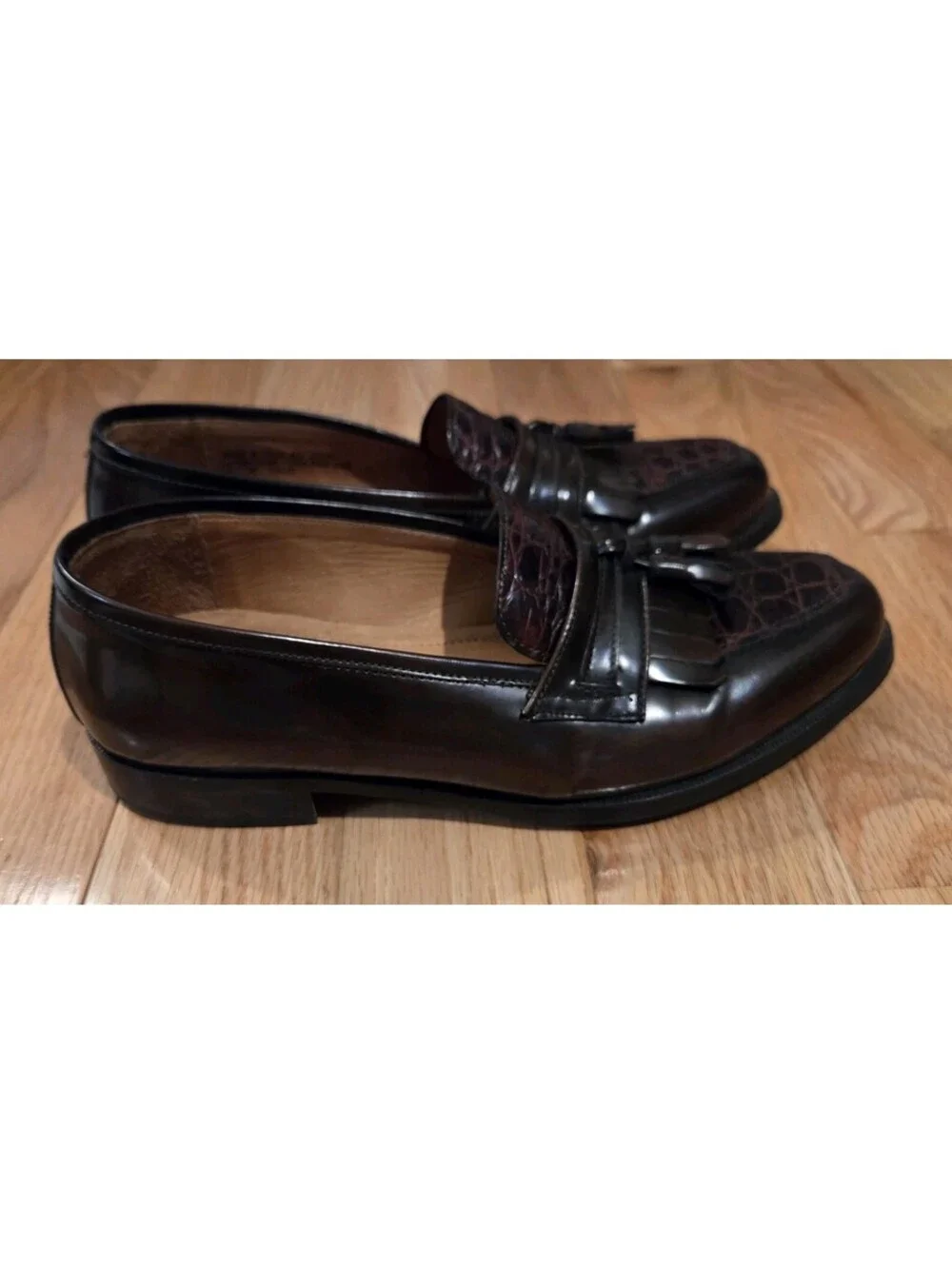 Bostonian Sz 10 W Florentine Brown Croc Embossed Leather Tassel Loafers Italy